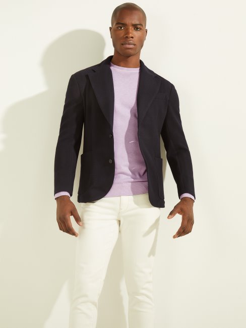 Blazer Guess Slim En Soie Bleu à Poches Plaquées