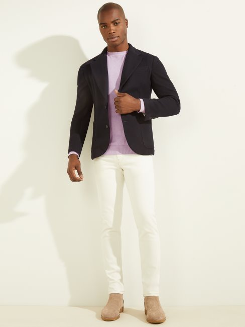 Blazer Guess Slim En Soie Bleu à Poches Plaquées