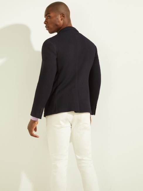 Blazer Guess Slim En Soie Bleu à Poches Plaquées