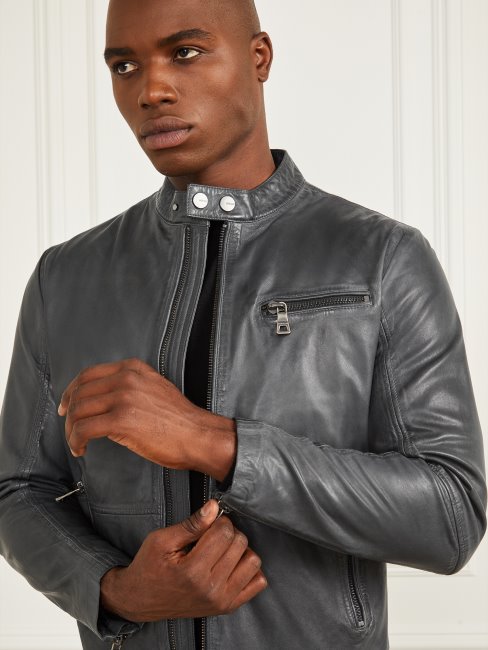 Guess Veste De Motard En Cuir Noir De Jais