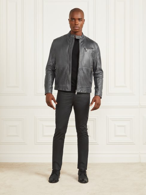 Guess Veste De Motard En Cuir Noir De Jais