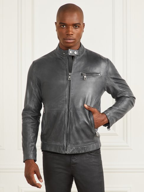 Guess Veste De Motard En Cuir Noir De Jais
