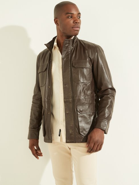 Veste Militaire En Cuir Guess Brownie Au Chocolat