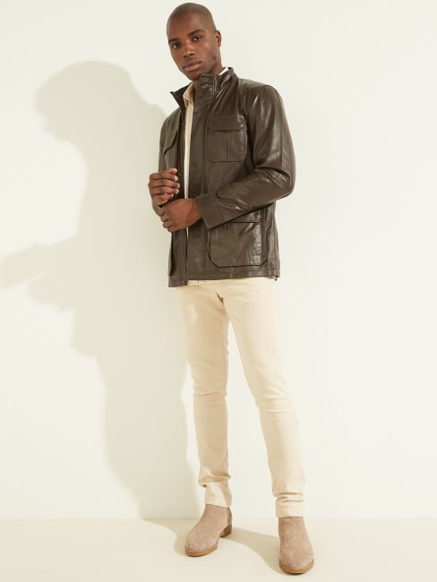 Veste Militaire En Cuir Guess Brownie Au Chocolat