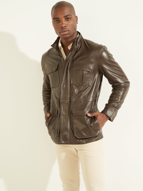 Veste Militaire En Cuir Guess Brownie Au Chocolat
