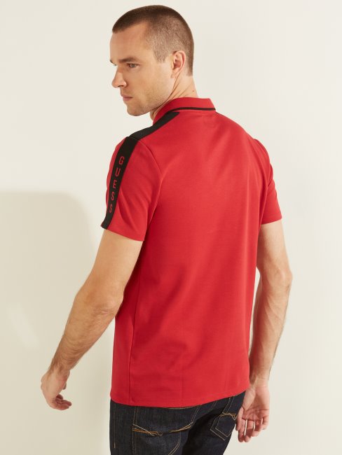 Polo Guess En Piqué à Bande Logo Rouge Piment