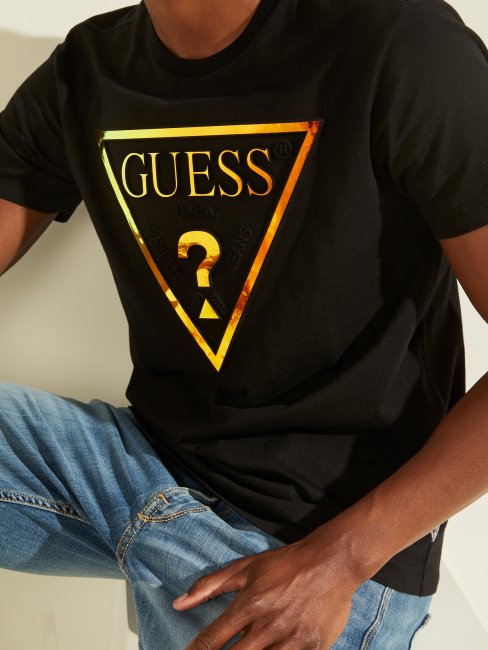 T-shirt à Logo Hologramme Noir Jet Guess