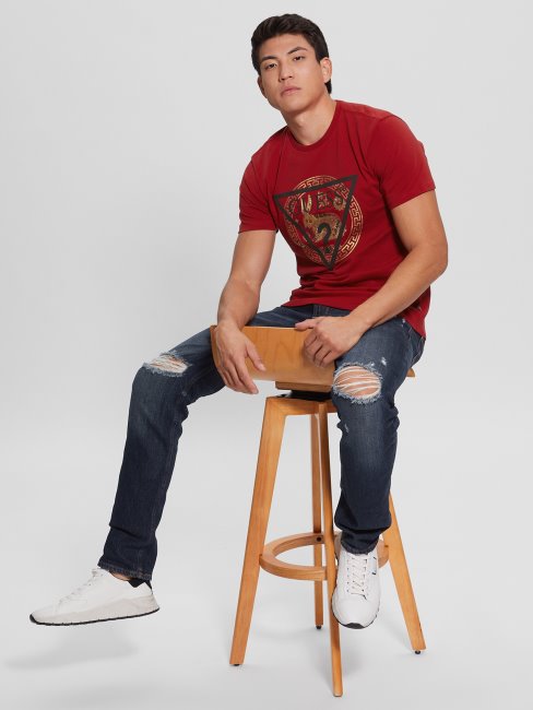 Tee Shirt Guess Logo Lapin Doré Rouge Piment