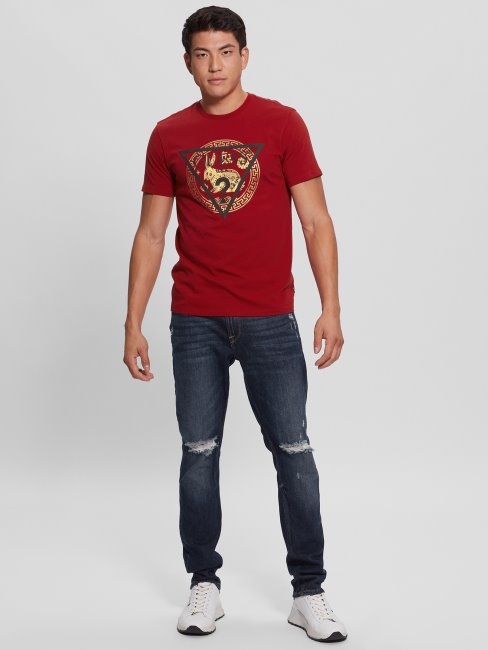 Tee Shirt Guess Logo Lapin Doré Rouge Piment