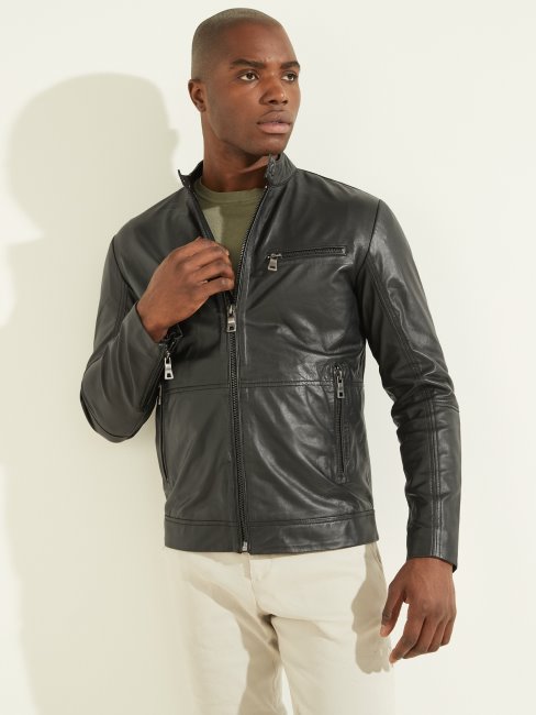 Veste Motard En Cuir Noir Jet Guess