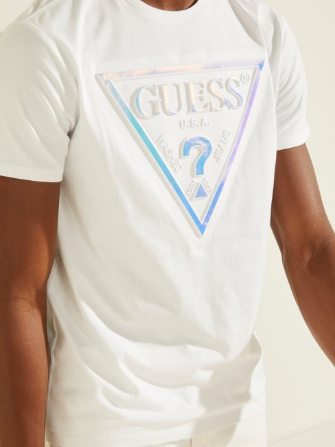 T-shirt Blanc à Logo Hologramme Guess