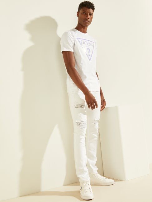 T-shirt Blanc à Logo Hologramme Guess