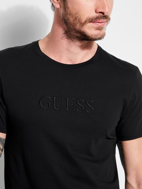 T-shirt Logo Brodé Guess Noir De Jais