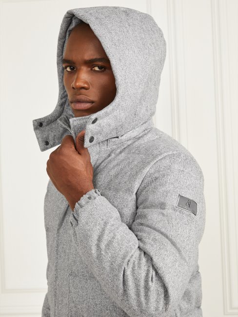 Doudoune à Capuche Guess Gris Chiné à Chevrons