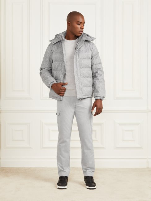 Doudoune à Capuche Guess Gris Chiné à Chevrons