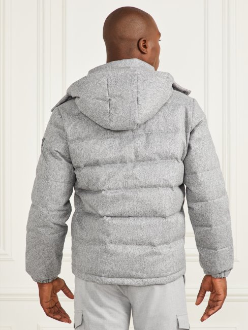 Doudoune à Capuche Guess Gris Chiné à Chevrons