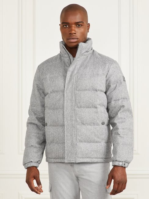 Doudoune à Capuche Guess Gris Chiné à Chevrons