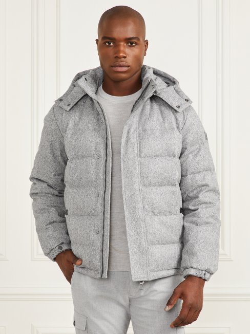 Doudoune à Capuche Guess Gris Chiné à Chevrons