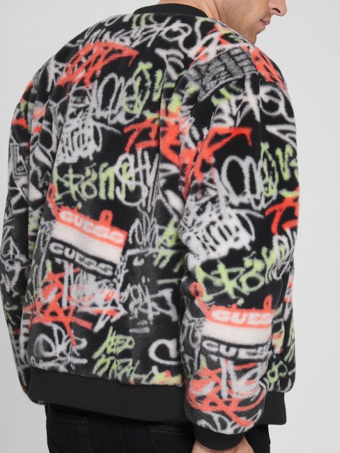 Blouson D'aviateur Graffiti En Fausse Fourrure Imprimé Graffiti Guess