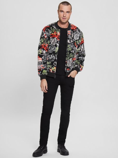 Blouson D'aviateur Graffiti En Fausse Fourrure Imprimé Graffiti Guess
