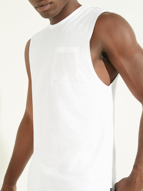 T-shirt Muscle En Coton De Chanvre Blanc Pur Guess