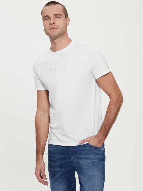 Tee Shirt Logo Guess Brodé Blanc Pur