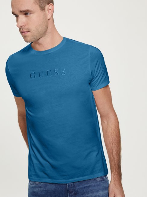 T-shirt Bleu Uniforme Logo Guess Brodé