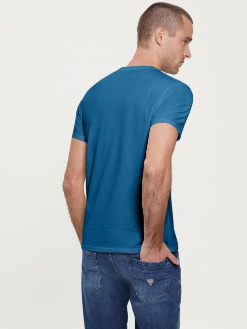 T-shirt Bleu Uniforme Logo Guess Brodé