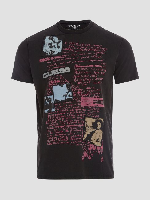 Tee Shirt Noir De Jais Multi Logo Guess Tour