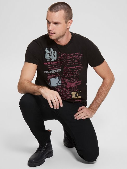 Tee Shirt Noir De Jais Multi Logo Guess Tour