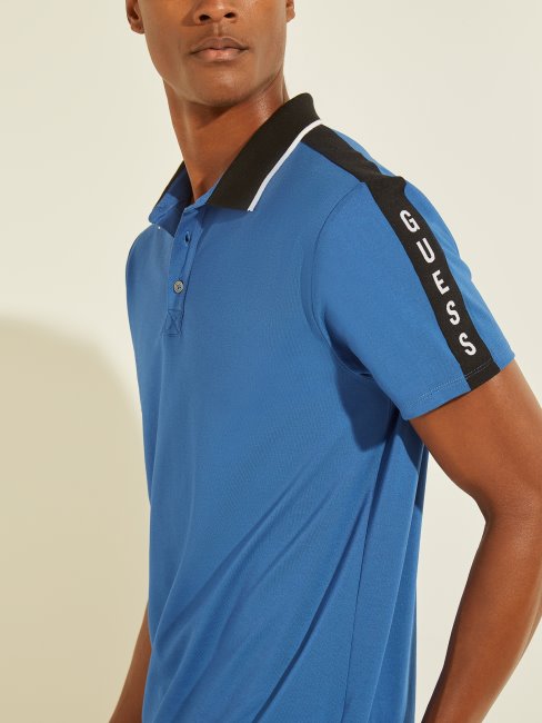 Polo Guess Bande Logo Piqué Saphir électrique
