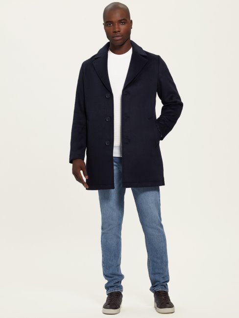 Guess Bleu élégant Manteau Habillé En Laine Mélangée