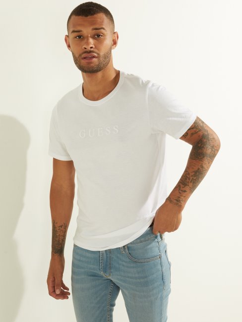 T-shirt Blanc Pur Logo Brodé Guess