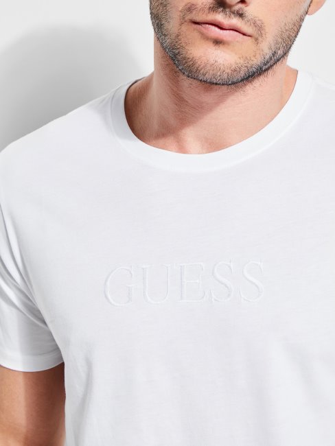 T-shirt Blanc Pur Logo Brodé Guess