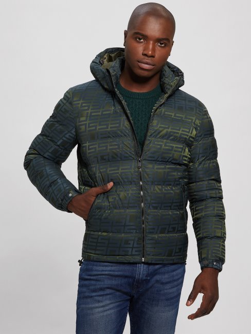 Doudoune Bleu/vert Logo Jacquard Logo Guess Allover