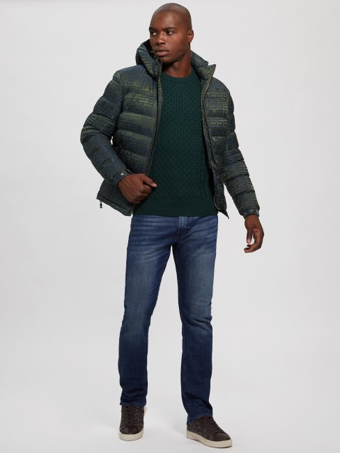 Doudoune Bleu/vert Logo Jacquard Logo Guess Allover