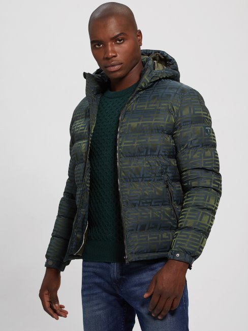 Doudoune Bleu/vert Logo Jacquard Logo Guess Allover