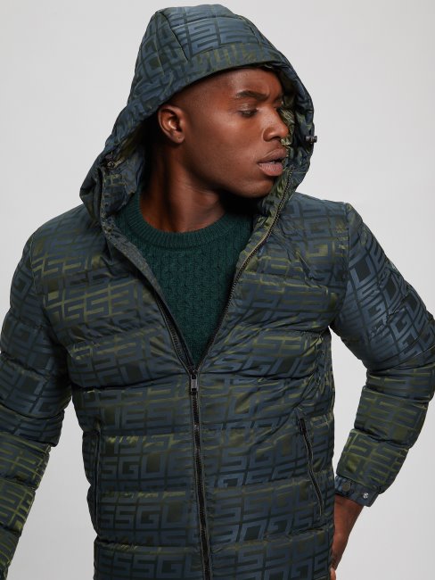 Doudoune Bleu/vert Logo Jacquard Logo Guess Allover