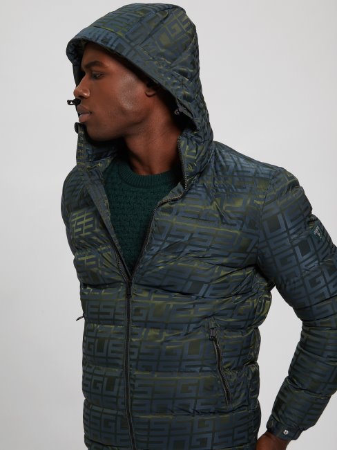 Doudoune Bleu/vert Logo Jacquard Logo Guess Allover