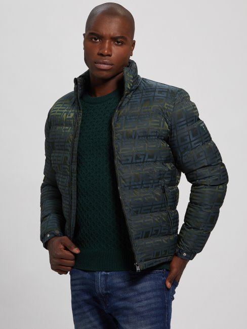 Doudoune Bleu/vert Logo Jacquard Logo Guess Allover