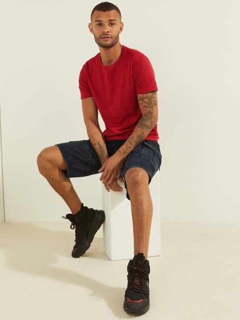 Tee Shirt Guess à Logo Brodé Rouge Piment