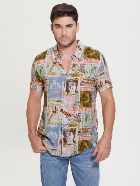 Chemise De Carte Postale Mondiale à Imprimé De Cartes Postales Guess