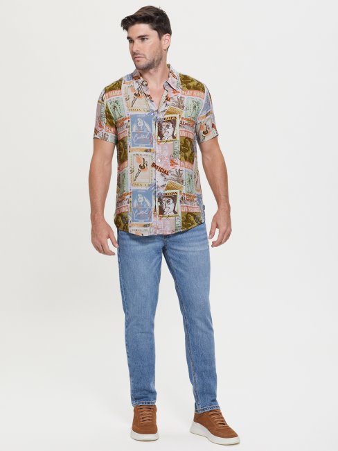 Chemise De Carte Postale Mondiale à Imprimé De Cartes Postales Guess