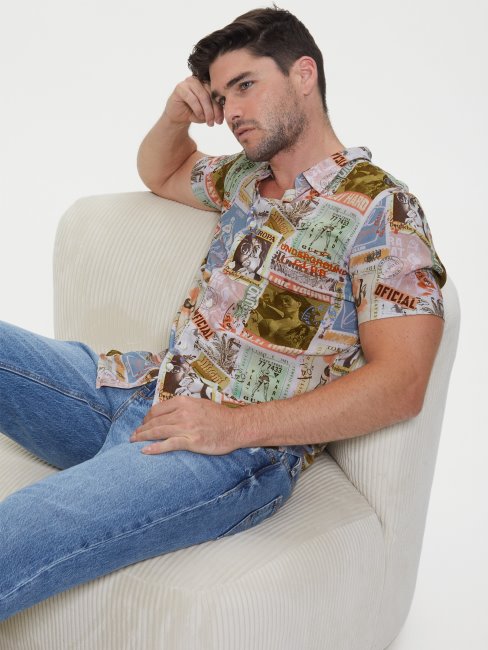 Chemise De Carte Postale Mondiale à Imprimé De Cartes Postales Guess