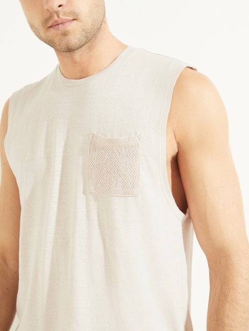 T-shirt Musculaire En Coton De Chanvre Muted Stone Multi Guess