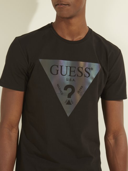 T-shirt Graphique à Logo Irisé Noir De Jais Guess