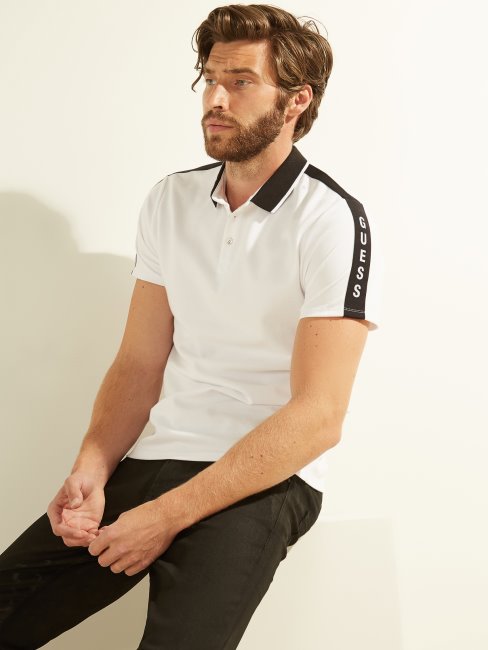 Polo Piqué Bande Logo Blanc Pur