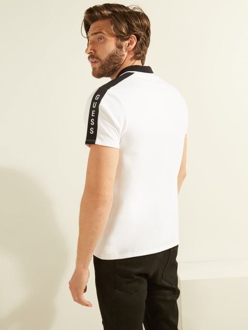 Polo Piqué Bande Logo Blanc Pur