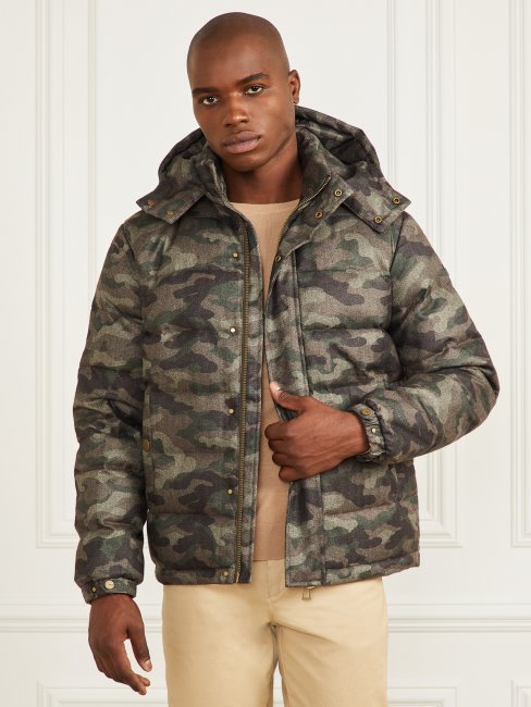 Guess Doudoune à Capuche Camou Chevrons Chiné