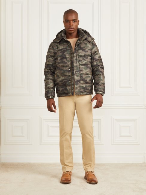 Guess Doudoune à Capuche Camou Chevrons Chiné